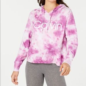 Calvin Klein Tie-Dyed Logo Hoodie in Blue/Purple